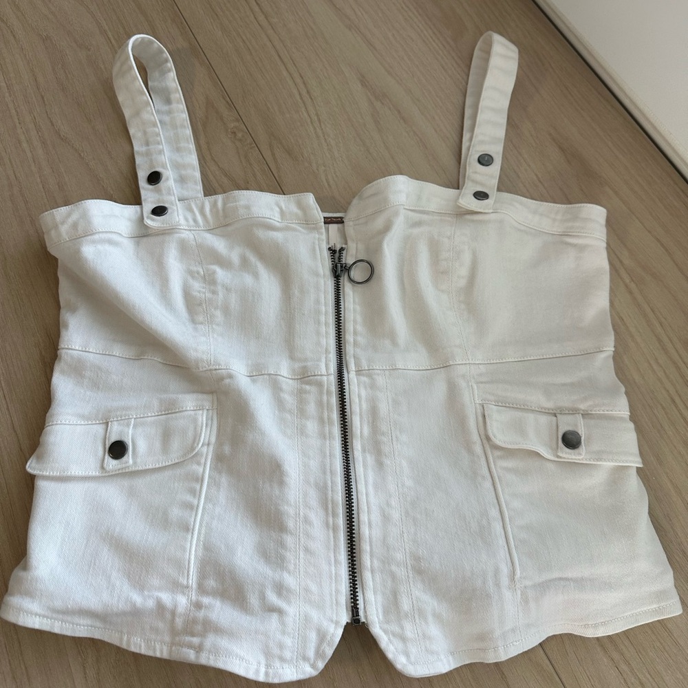Free People White Denim Corset Top